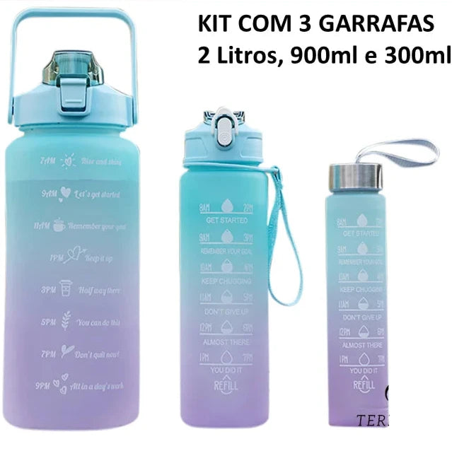 KIT 3 GARRAFAS 2Litros 900ml 300ml Squeeze moderna