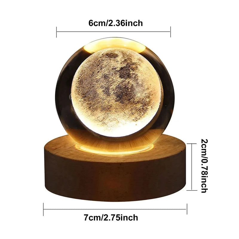 Lâmpada de cristal 3D com galáxia e projeção planetária