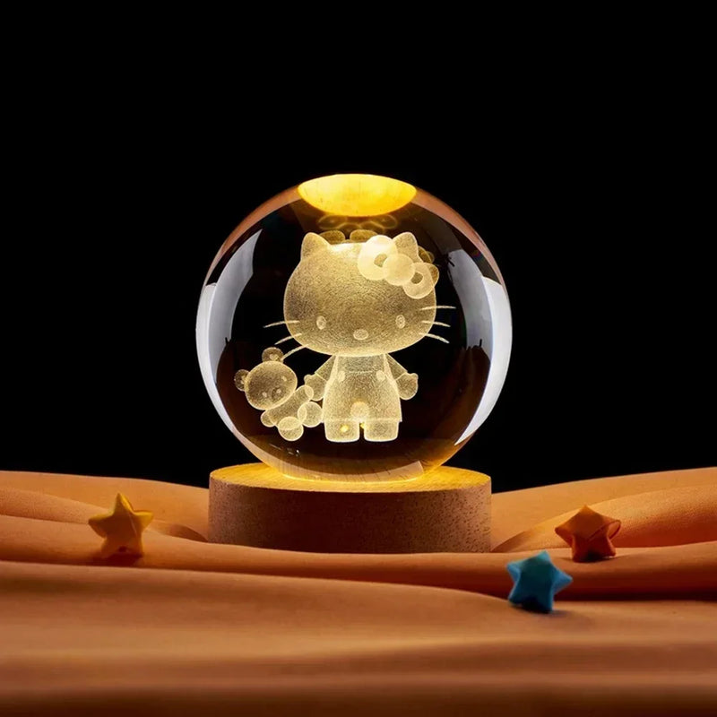 Bola de luz noturna de cristal especial 3D Stitch, Pikachu, Hello kitty( Personagens ) presente